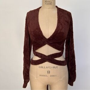 Brown Fuzzy Wrap Top